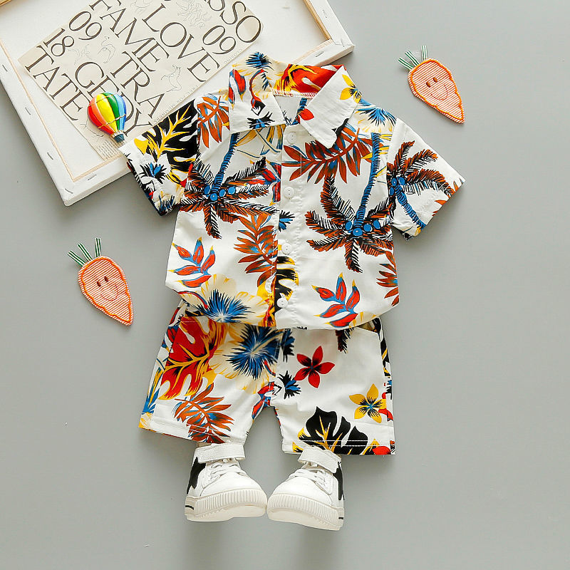 Summer Short-sleeved Floral Shirt Shorts Suit Children