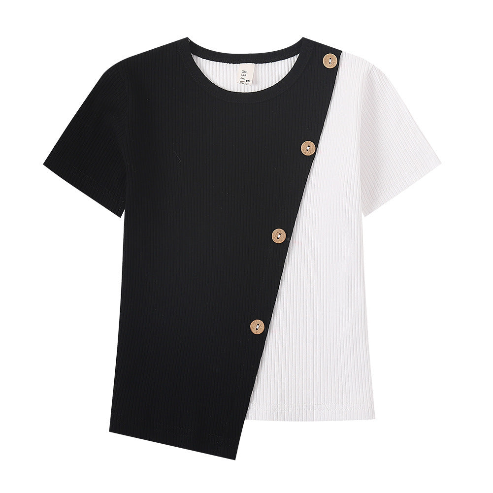 Irregular Contrast Short-Sleeved T-Shirt