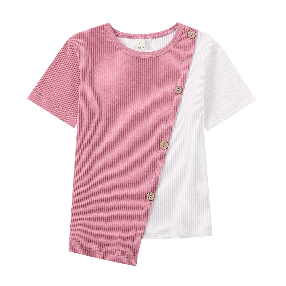 Irregular Contrast Short-Sleeved T-Shirt