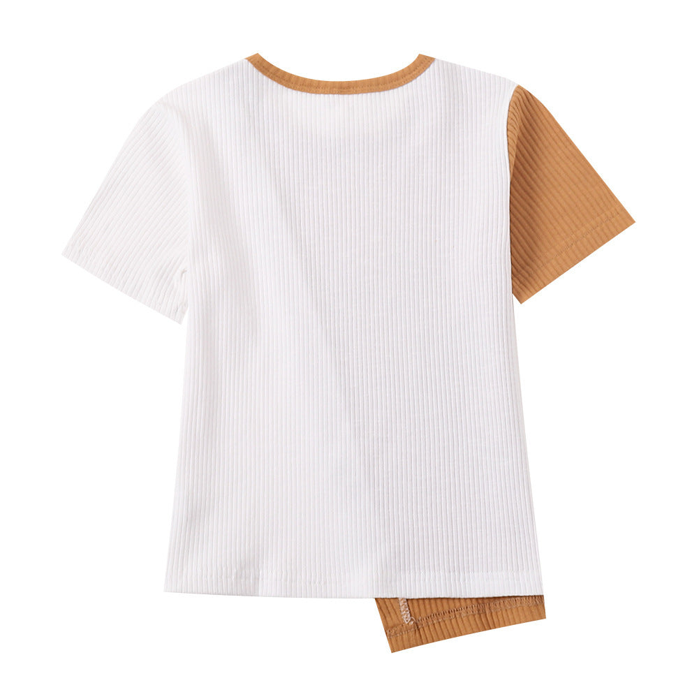 Irregular Contrast Short-Sleeved T-Shirt