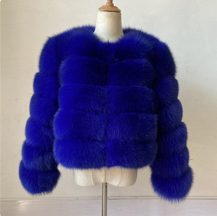 Coat Fox Fur Stitching Thickening Warm Long Sleeves Short