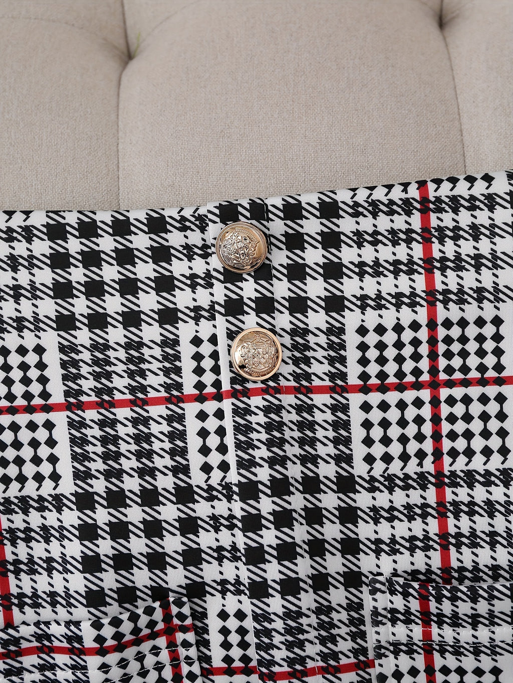 Ladies Fashion Casual Slim Suit Two-piece Plus-size Suit, Plaid Pattern Elegant Skirt Suit With Buttons, Lapel Long Sleeve Suit Jacket And High Waist Skirt, Plus-size Women'S Wear Amazon Don't Sell