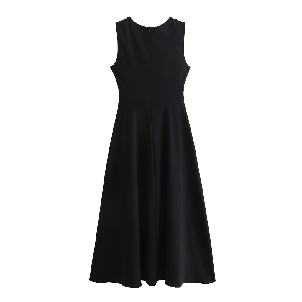 European And American Elegant Style Sleeveless Vest Color Collision Design Long Dress For Women