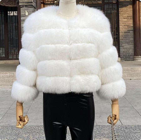 Coat Fox Fur Stitching Thickening Warm Long Sleeves Short