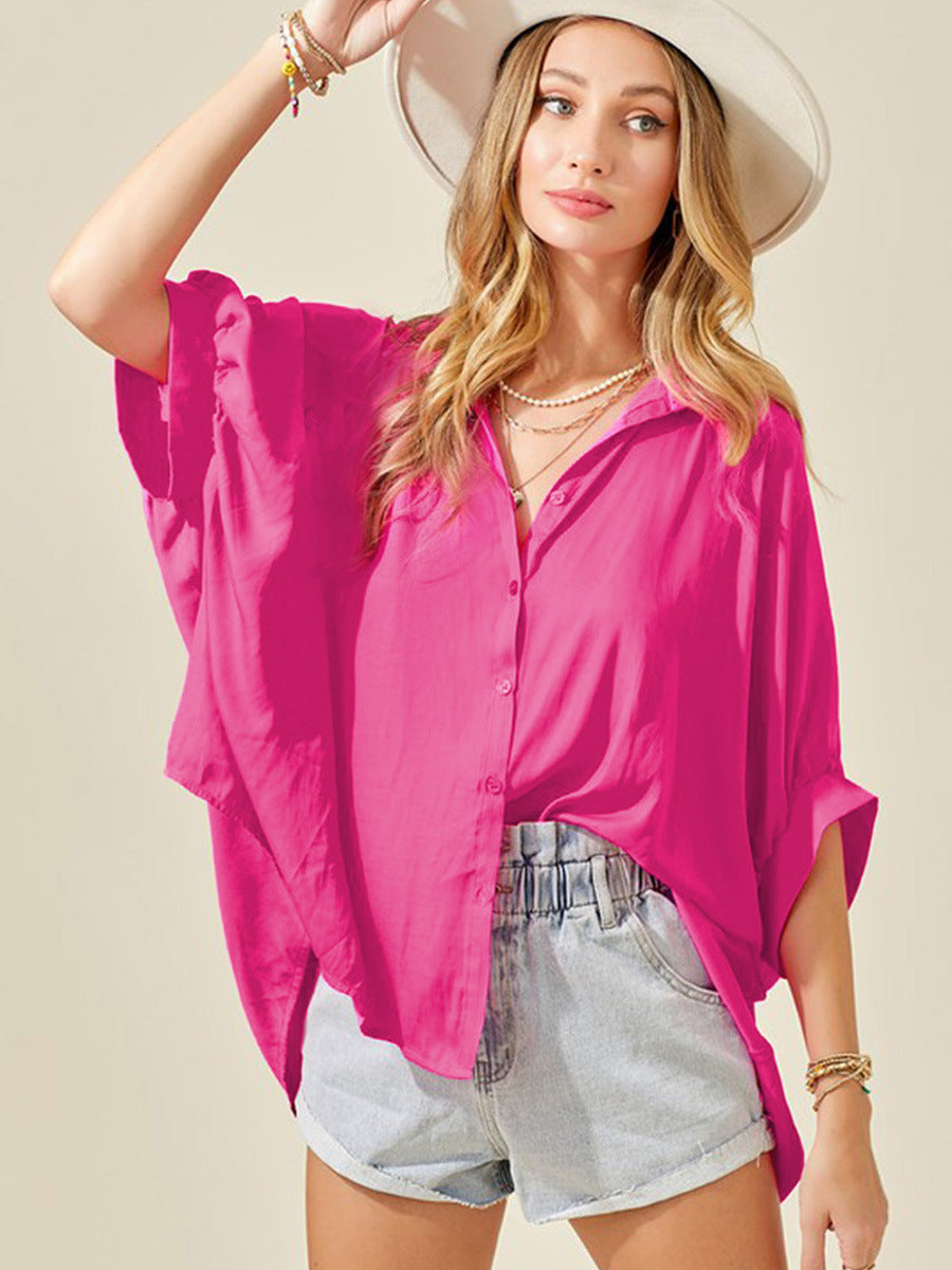Solid Color Half Sleeve Shirt For Women