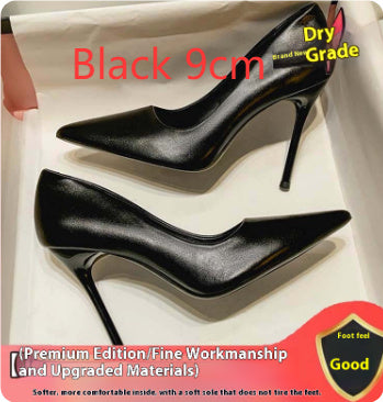 Women's Black Soft Leather High Heels Stiletto Sexy Pointed Toe