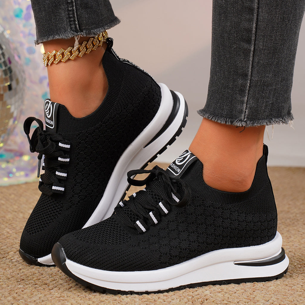 Plus Size Fashion Platform Flat Pumps Women's Casual Lace Up Mesh Sneaker