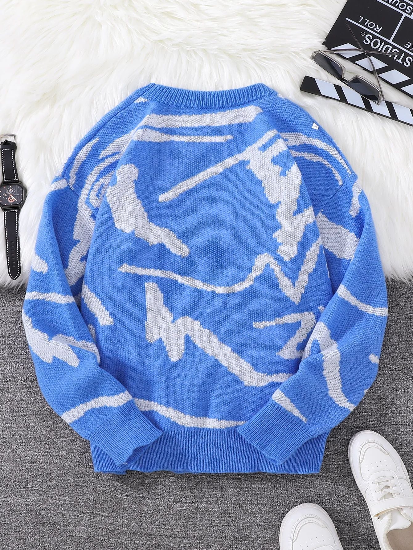 Spring And Autumn Popular Graffiti Jacquard Pullover