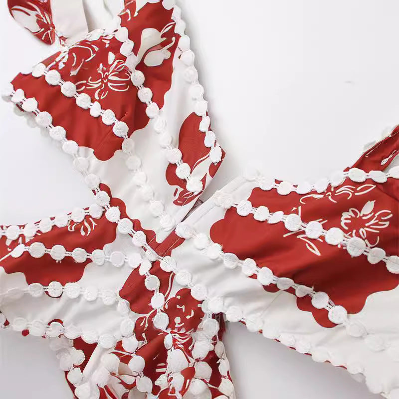 Fashion Suspenders Positioning Printing Three-dimensional Lace Dress