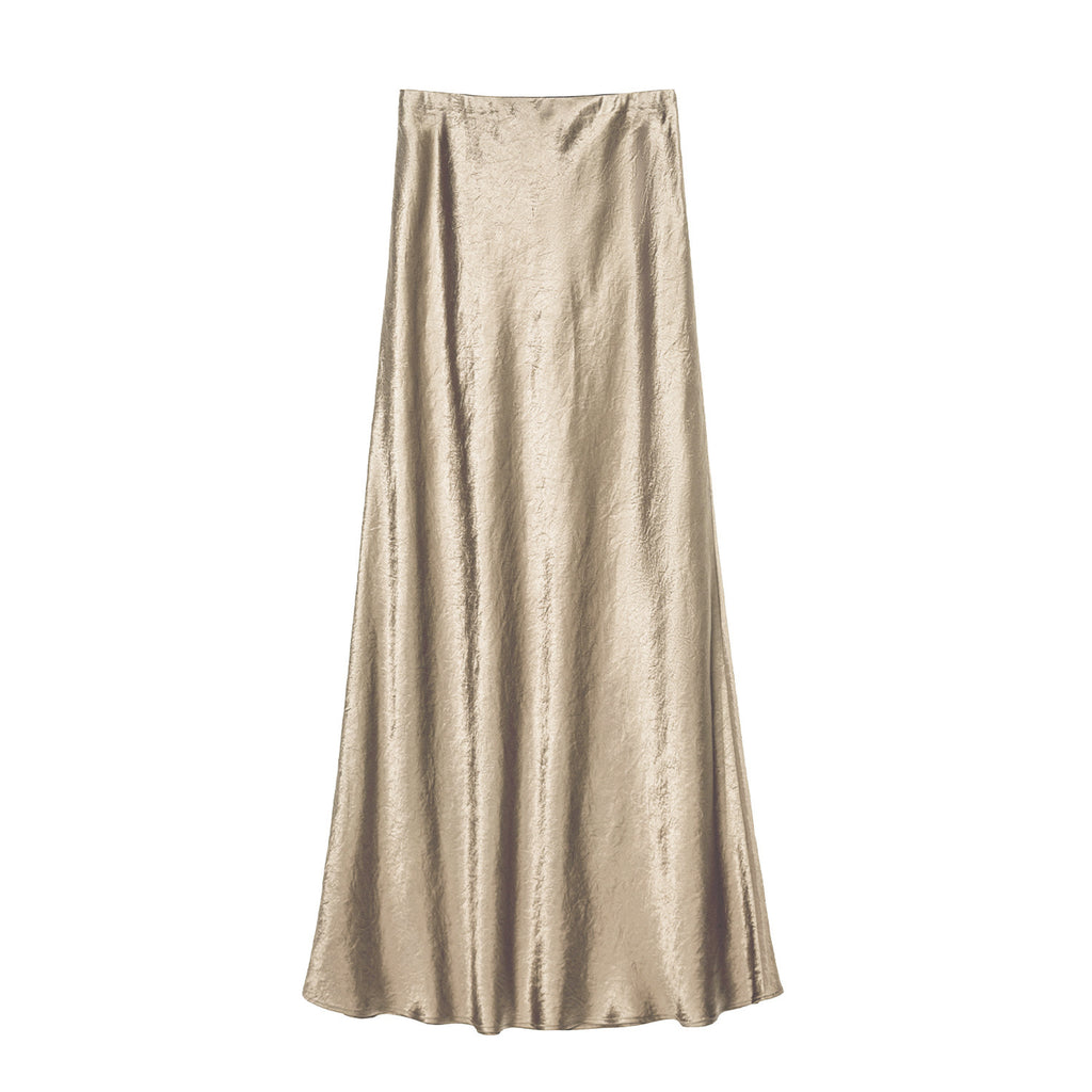 Women's Satin Midi Skirt High Waist Elastic Waistband Hand-tied Tie-dye Pattern