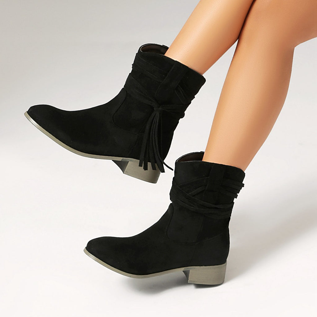 Short Boots Round Toe Foreign Trade Suede Tassel Women's Shoes