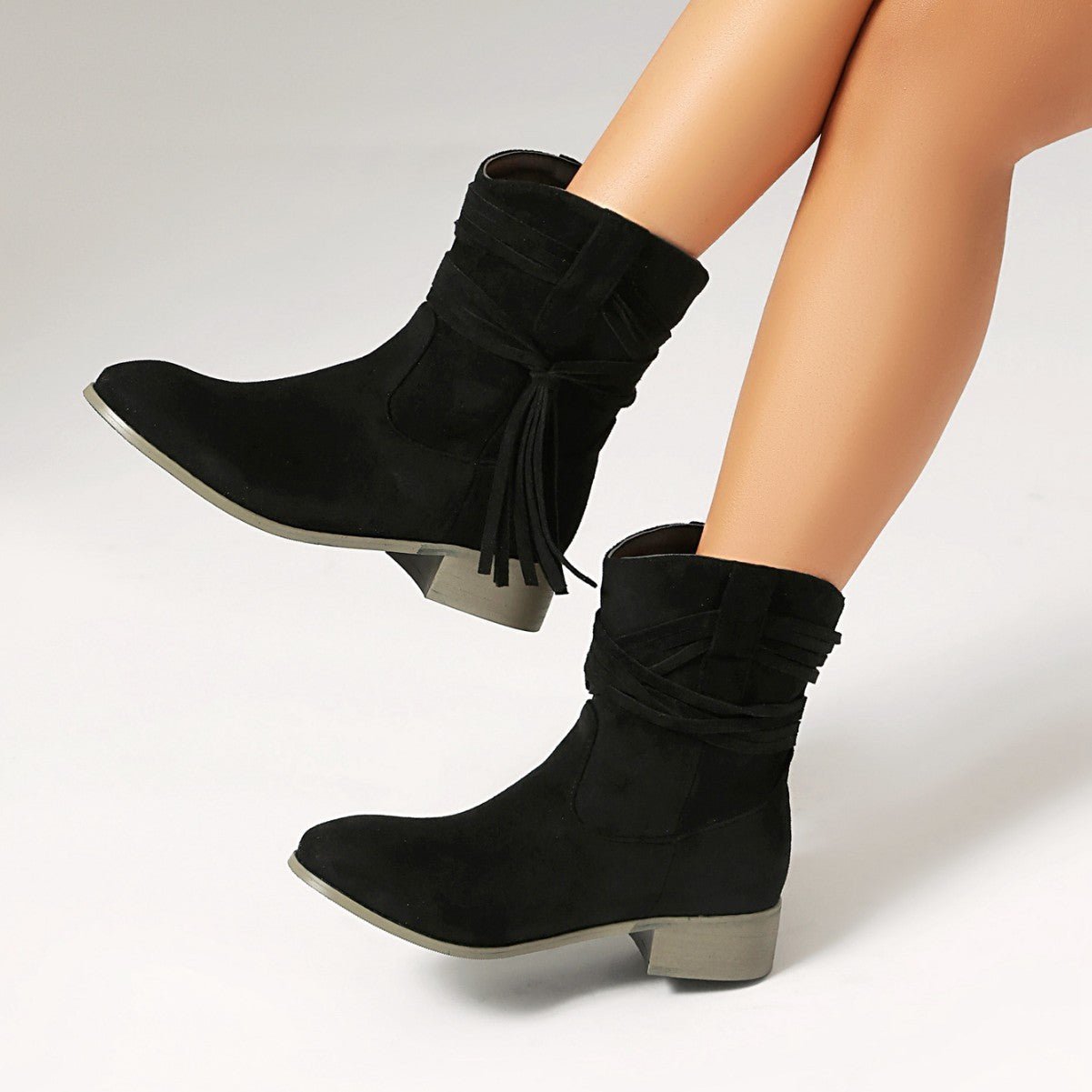 Short Boots Round Toe Foreign Trade Suede Tassel Women's Shoes
