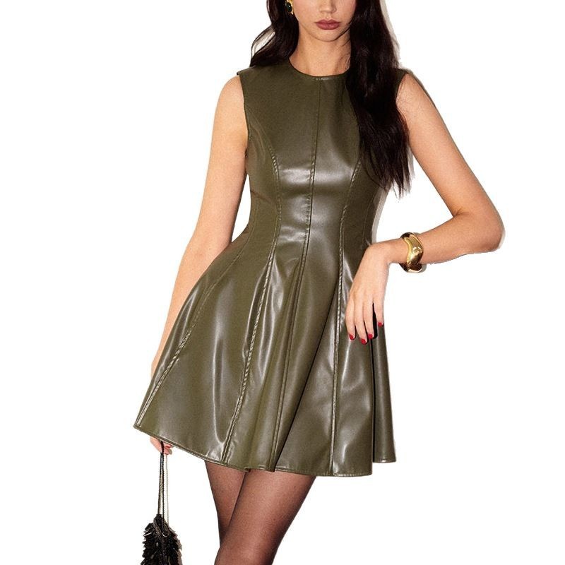 Round Neck Sleeveless Waist A- Line Skirt Vest Dress