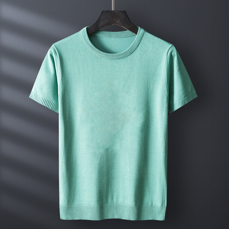 Half-sleeve Men's Short Sleeve Solid Color Thick Sweater