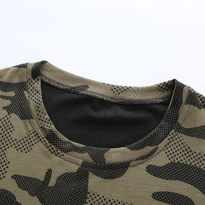 Round neck camouflage letter printed short sleeve