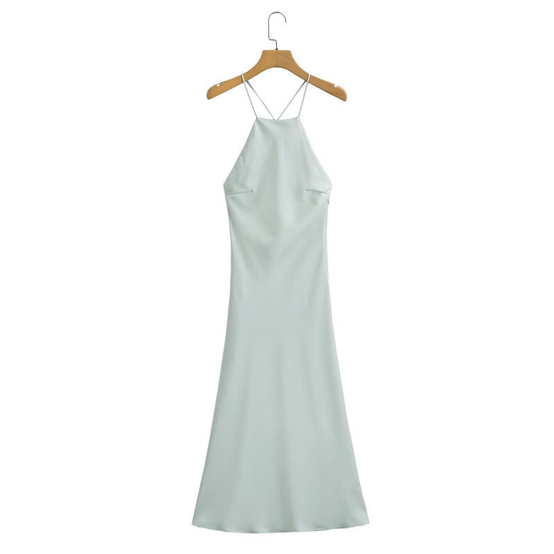 Women's Elegant Halter Sling Silk Satin Texture Dress