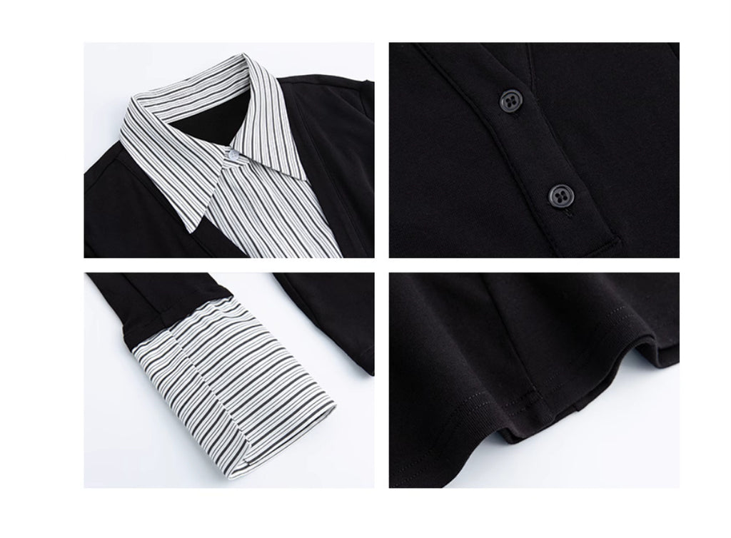 Slimming Patchwork Long-sleeve T-shirt Plus Size Top