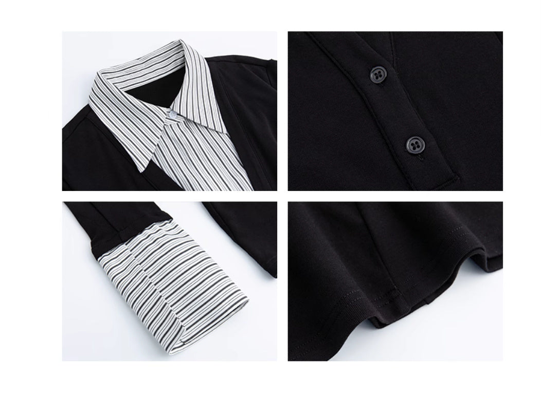 Slimming Patchwork Long-sleeve T-shirt Plus Size Top