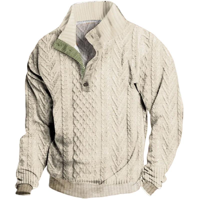 Retro Digital Printing Button Henry Collar Long Sleeve