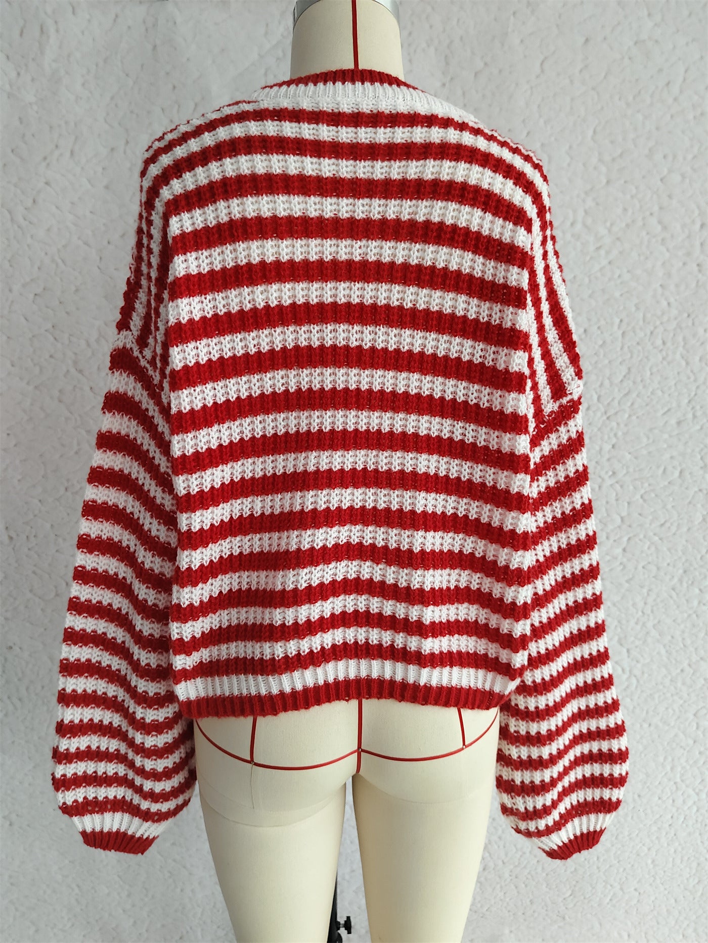 Autumn And Winter New Vintage Stripe Knitted Top Round Neck Long Sleeve Loose Pullover Sweater For Women