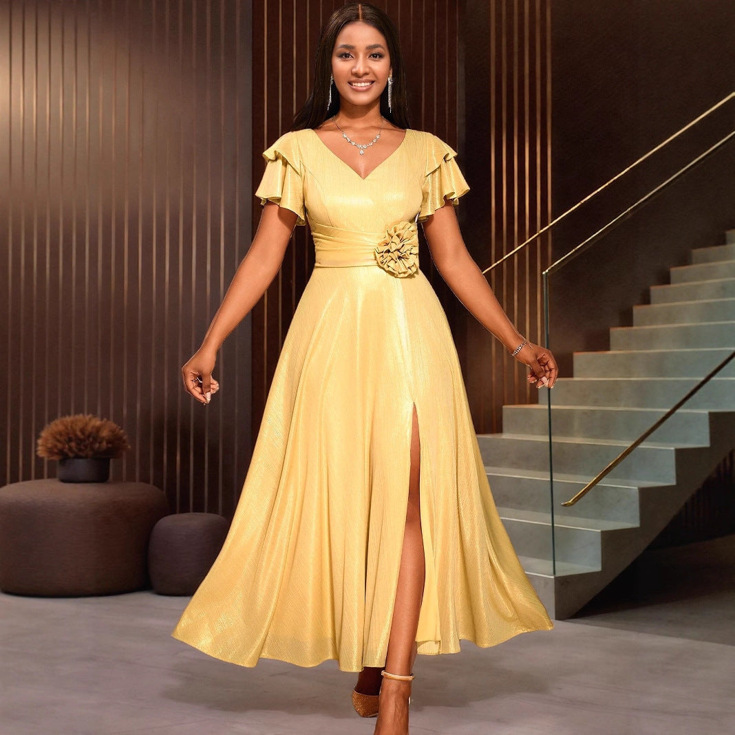 Sexy V-neck Ruffle Sleeve Party Dress