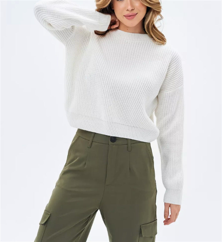 Women's Solid-color Crew-neck Loose-fitting Pullover Sweater