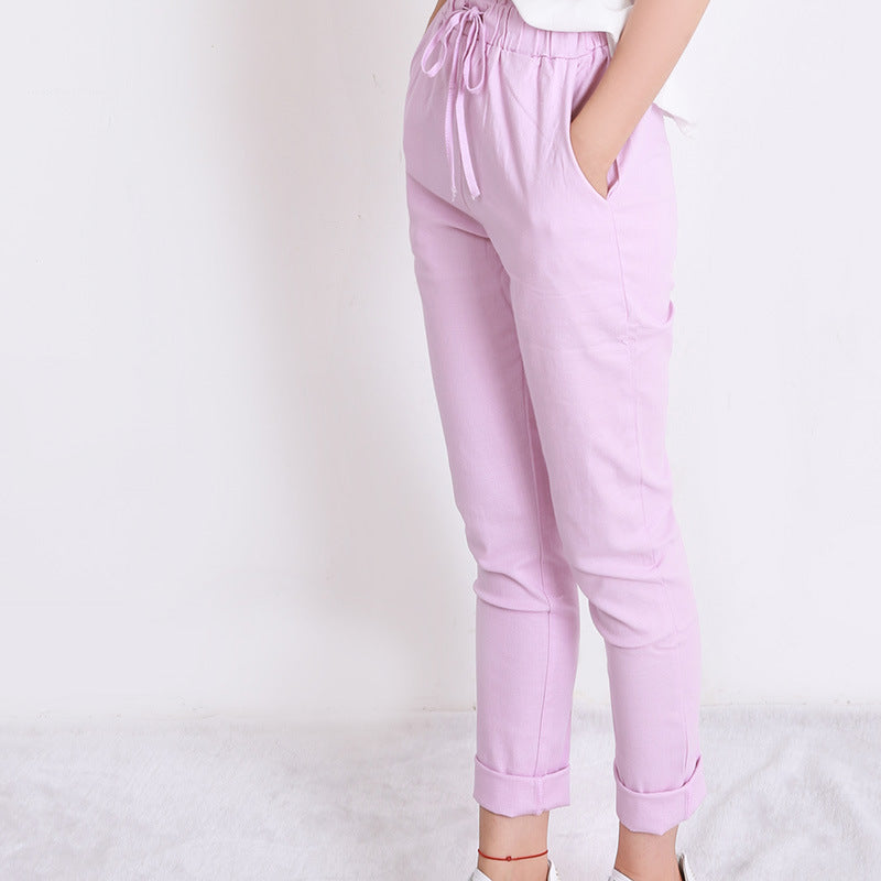 Spring And Summer Plus Size Cotton And Linen Pants, Women's Cropped Pants Loose And Thin