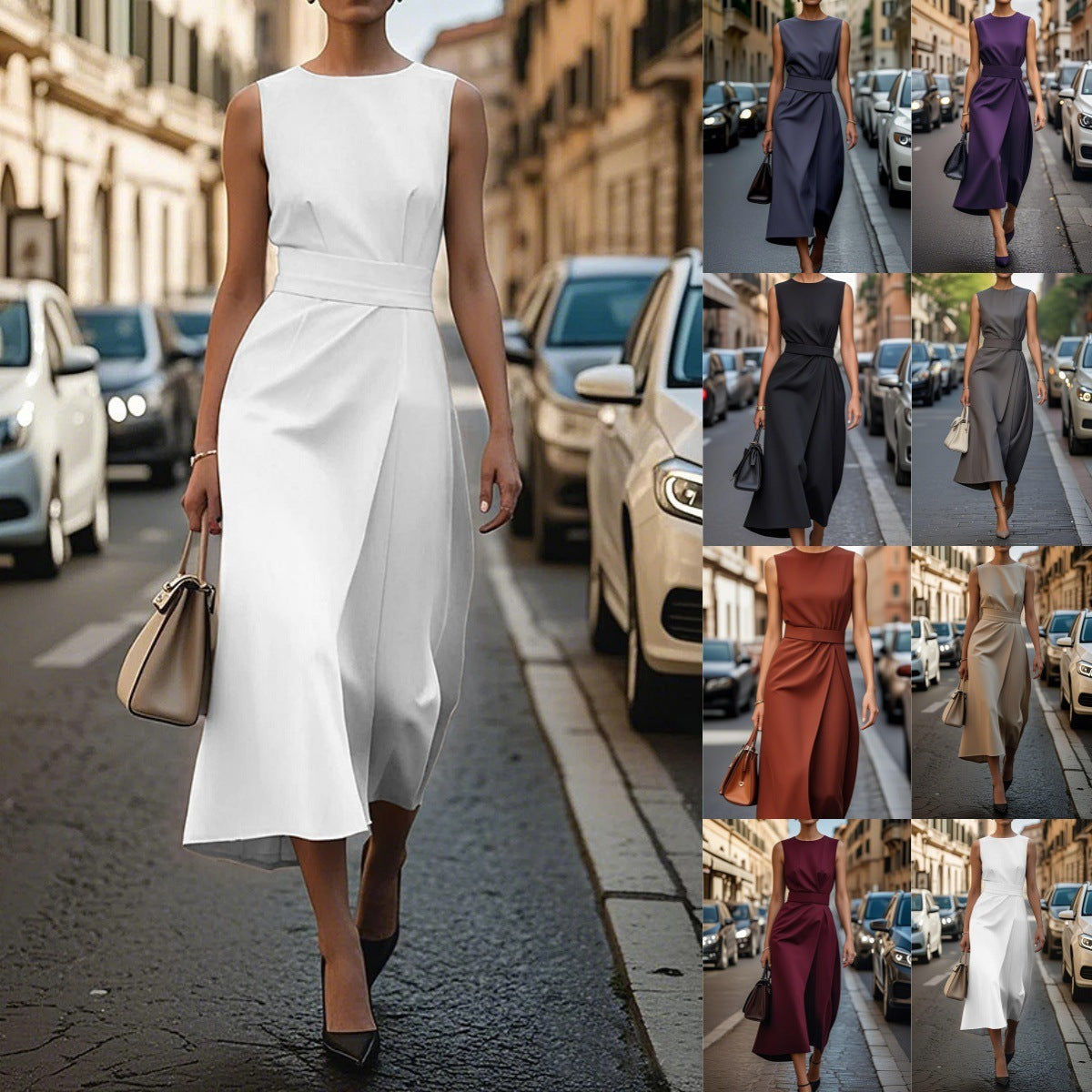 Sleeveless Round Neck Fashion Long Dress Women