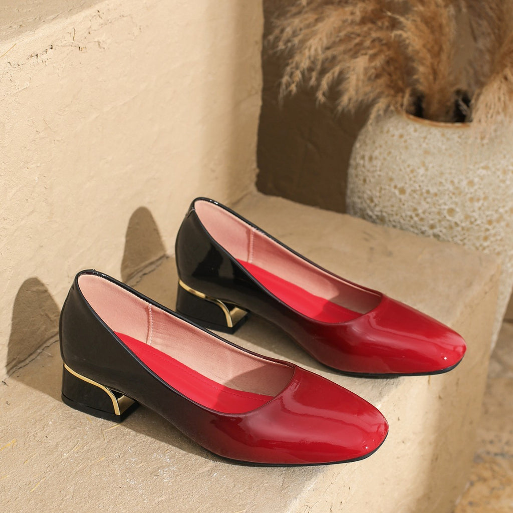 Women's Square Head Chunky Heel Soft Leather Comfortable High Heels