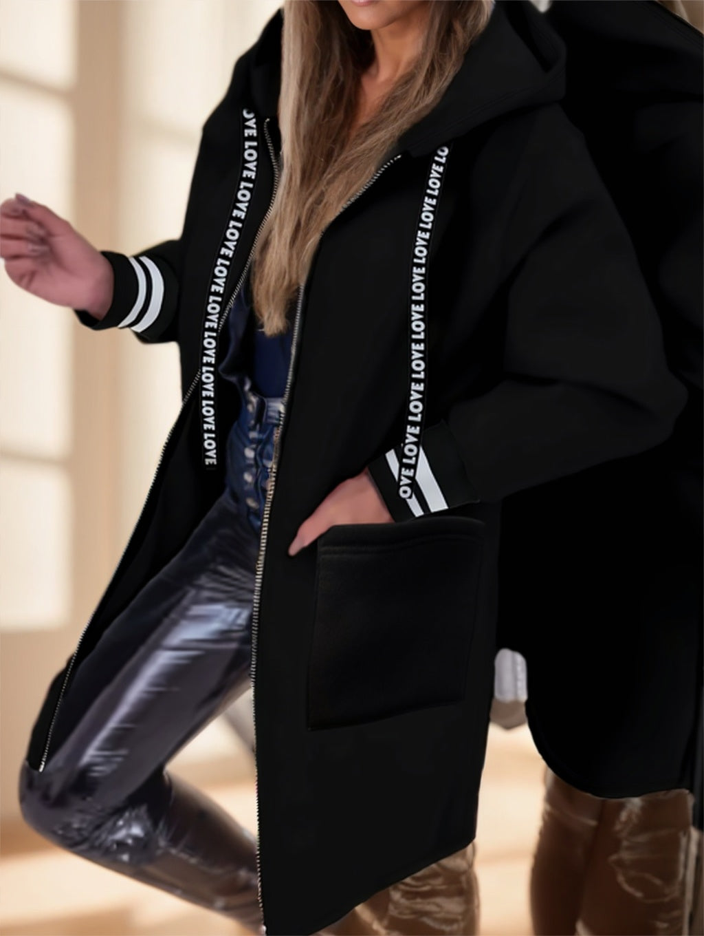 Women'S Elegant Hooded Zip-Up Jacket