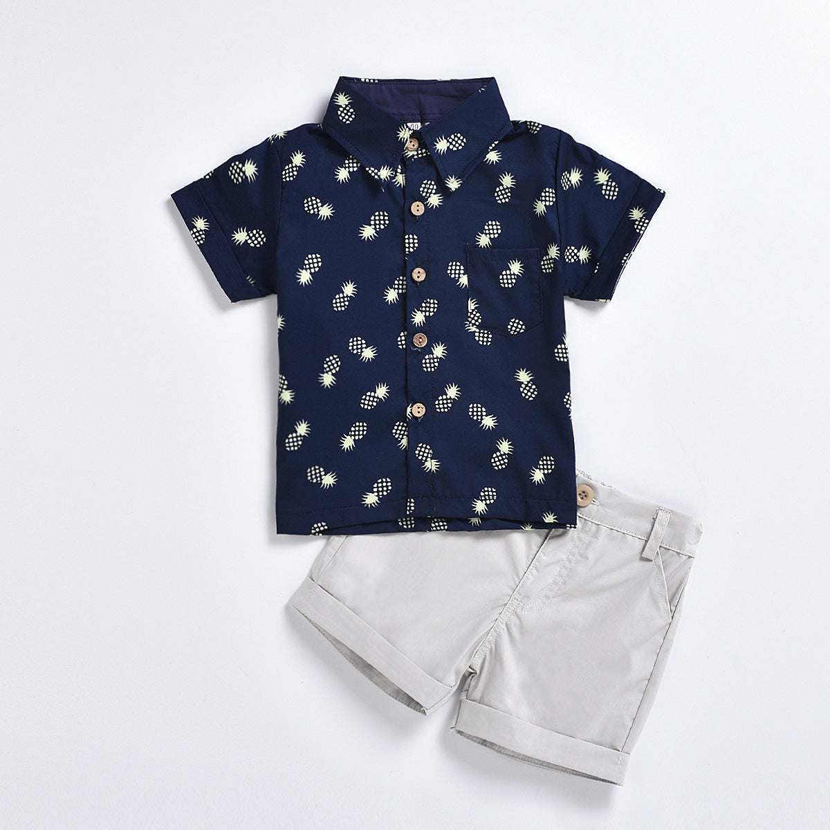 Pineapple Print Short-sleeved Shirt Suit  Shorts Casual Two-piece Suit