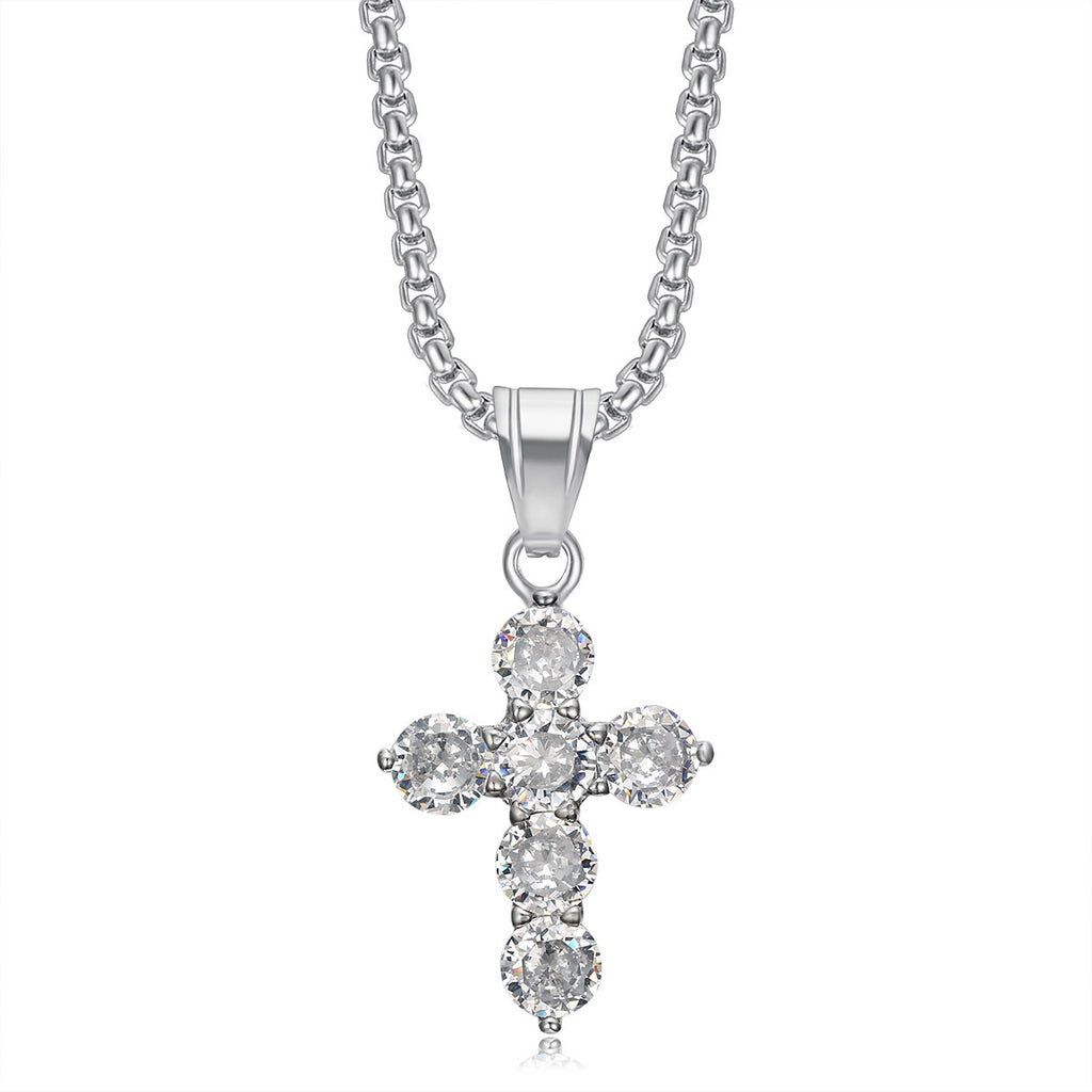 Titanium Steel Diamond 3A Zircon Fat Cross Pendant Necklace
