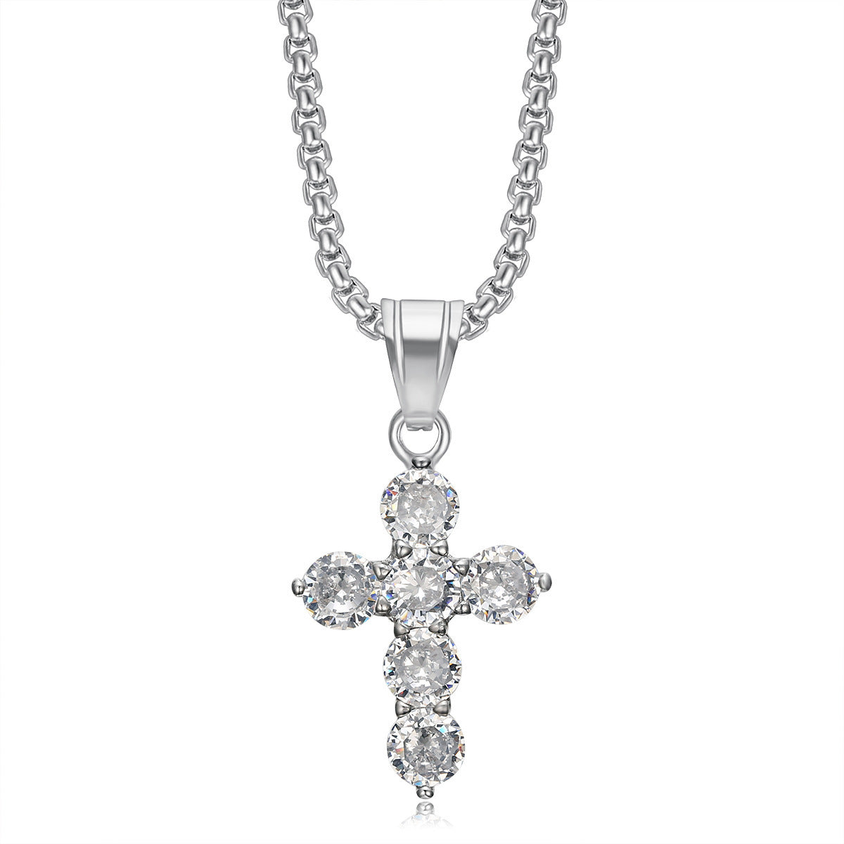 Titanium Steel Diamond 3A Zircon Fat Cross Pendant Necklace