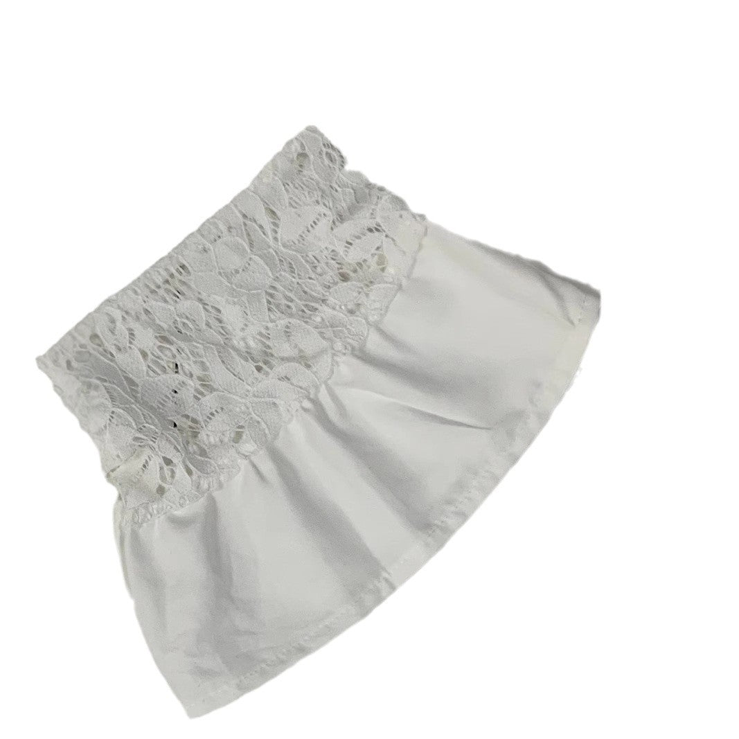 White Lace Ruffled Short Sleeves Hollow Dress