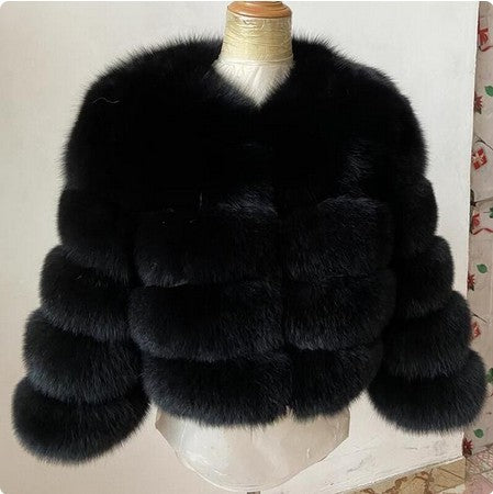 Coat Fox Fur Stitching Thickening Warm Long Sleeves Short