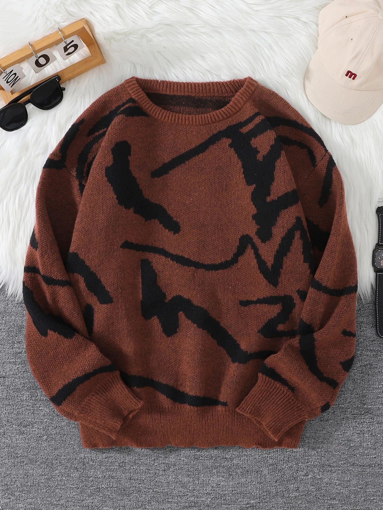 Spring And Autumn Popular Graffiti Jacquard Pullover