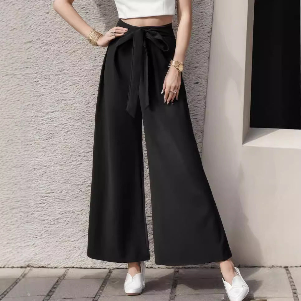 European And American Trousers Lace Up Commute Style High Waist