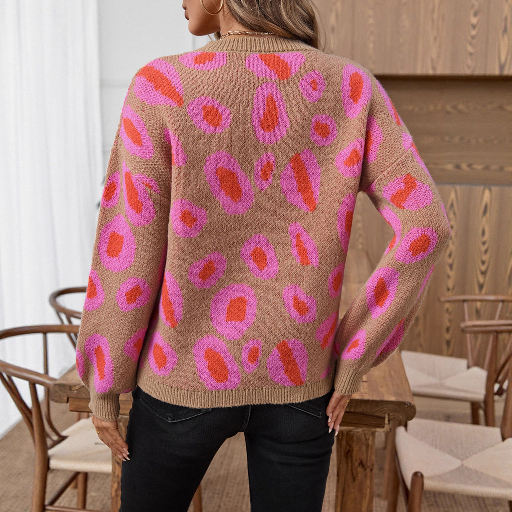 Women's Leopard Pattern Jacquard Knitted Sweater