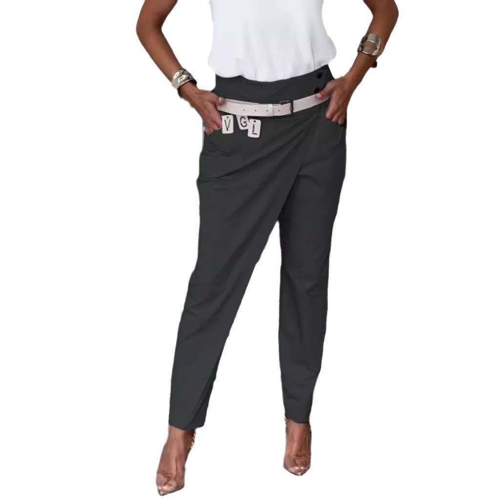Autumn Leisure Solid Color Irregular All-match Slim-fit Pants Women