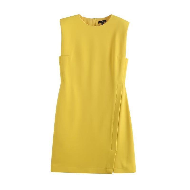 Women's Solid Color Round Neck Straight Slim Fit Slit Dress