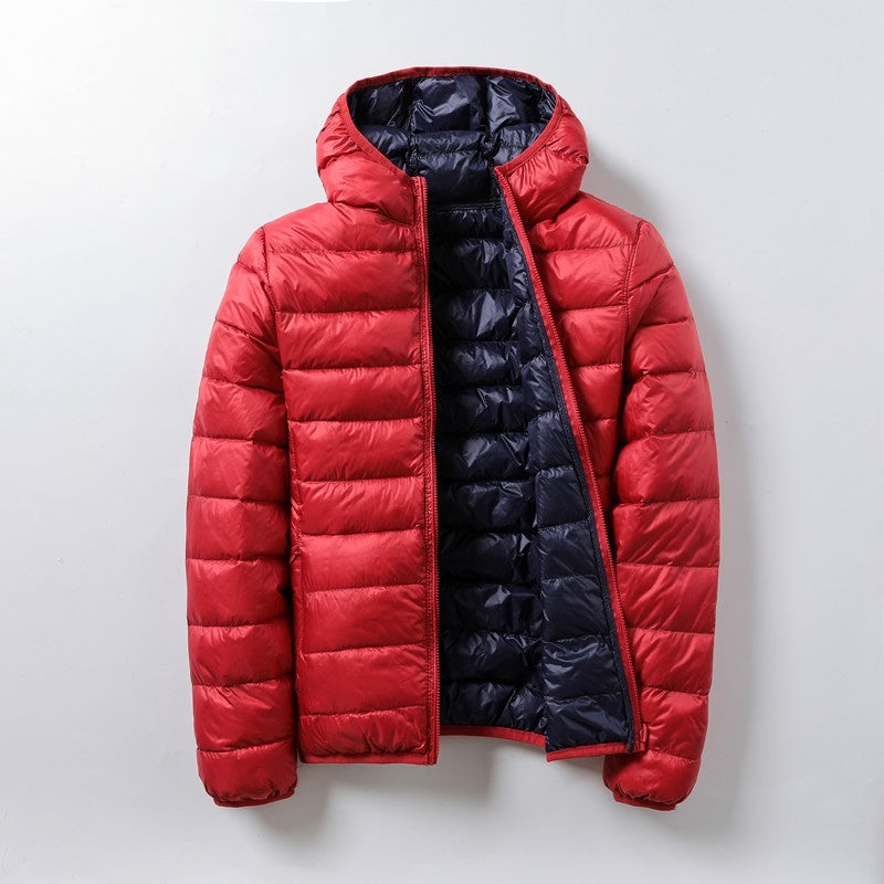 Thin Lightweight Short Type White Duck Down Thin Hooded Jacket