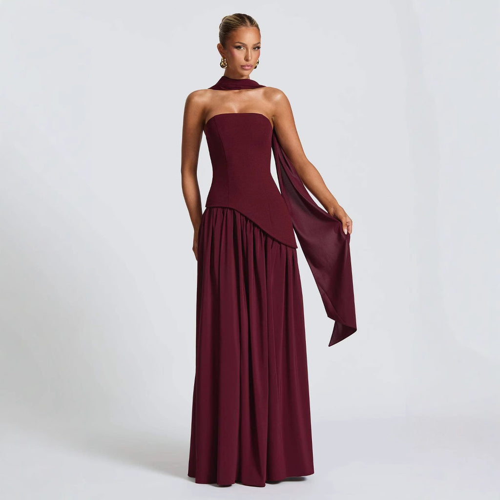 Fashion Sexy Backless Tube Top Pure Color Split Dress