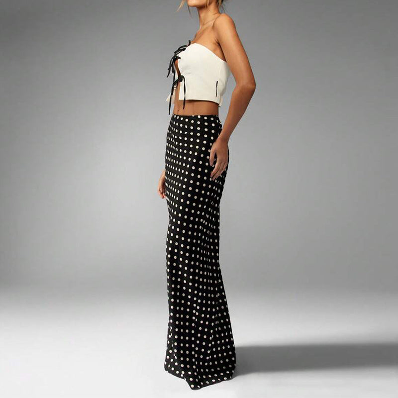 Summer European And American Elegant Slim-fit Polka Dot One-step Skirt Mid Skirt For Women