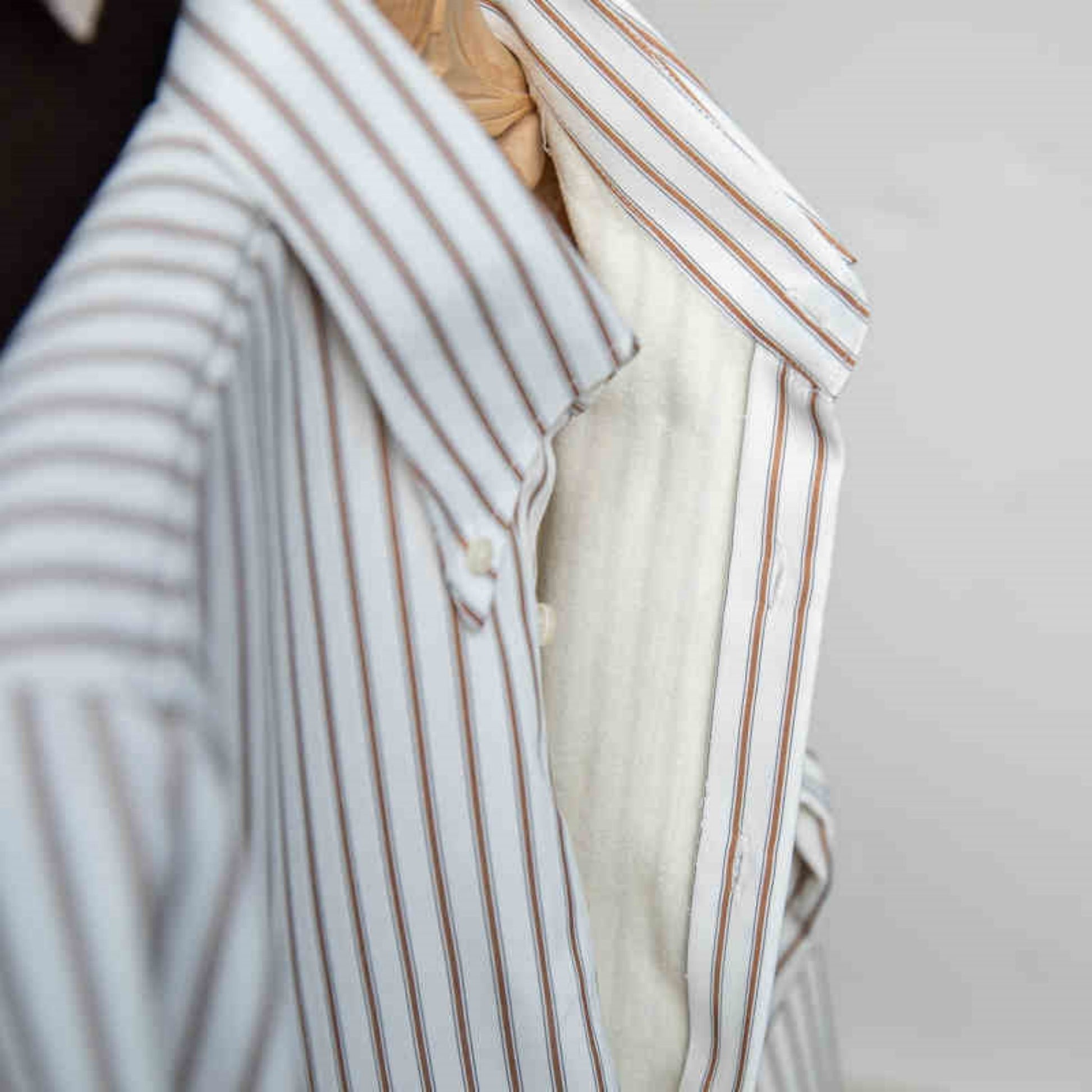 Italian Coffee Striped Casual Long Sleeved Shirt