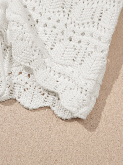 Beige Trendy Hollowed Knit V Neck Drawstring Sweater Vest
