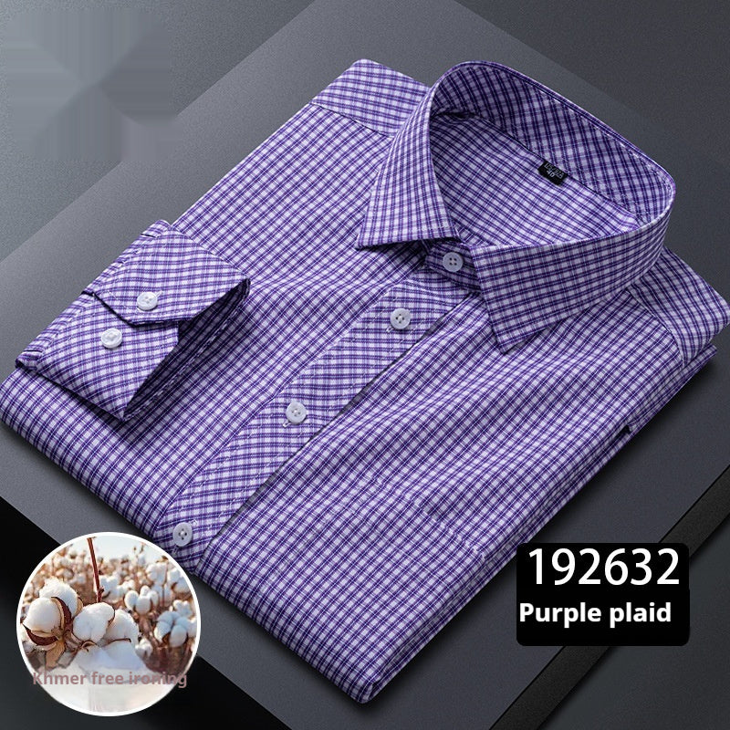 Men's Long-sleeved Plaid Middle-aged Business Square Collar Shirt