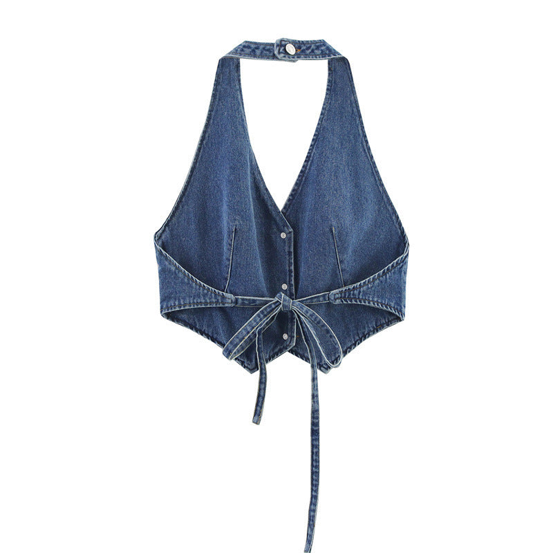 European And American Style Fashion Denim Backless Top