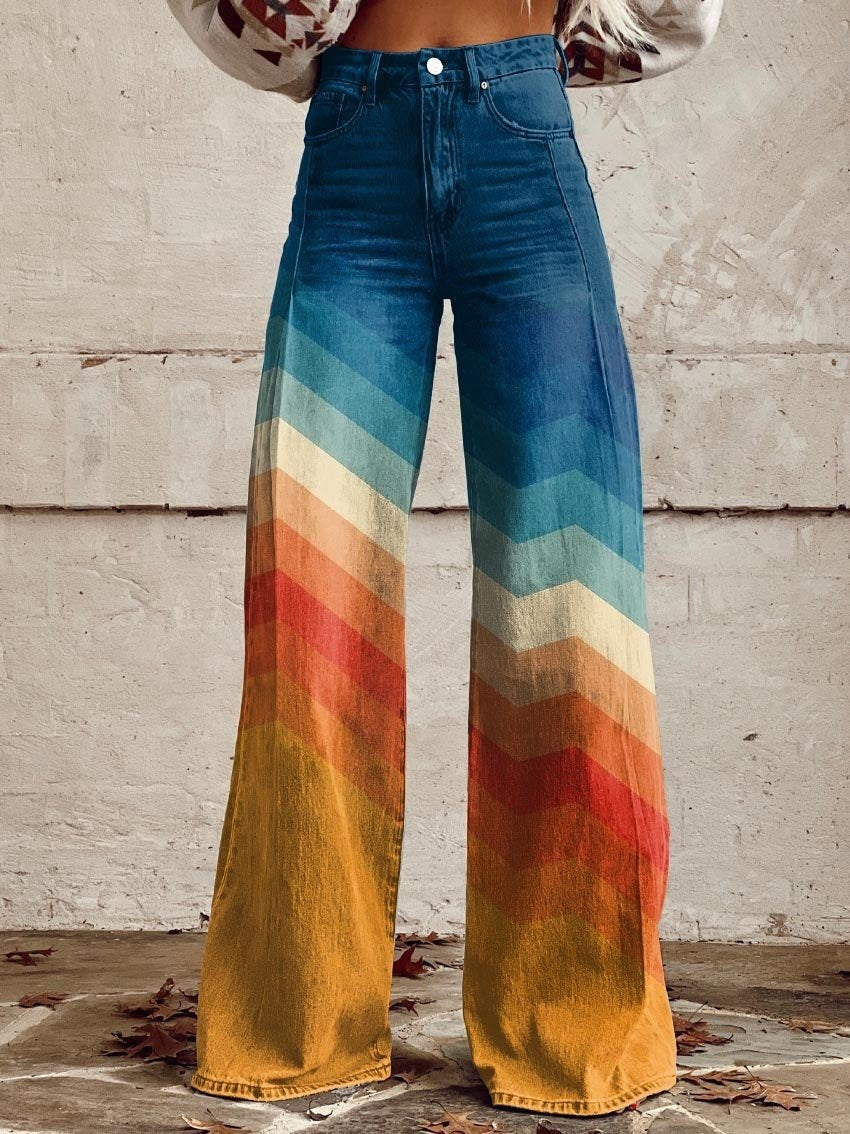 Thin Anti-3D Trendy Bell-bottom Pants Women's Denim Wide-leg Pants