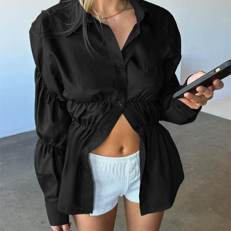Women's Fashion Pleated Shirt Long Sleeve Top