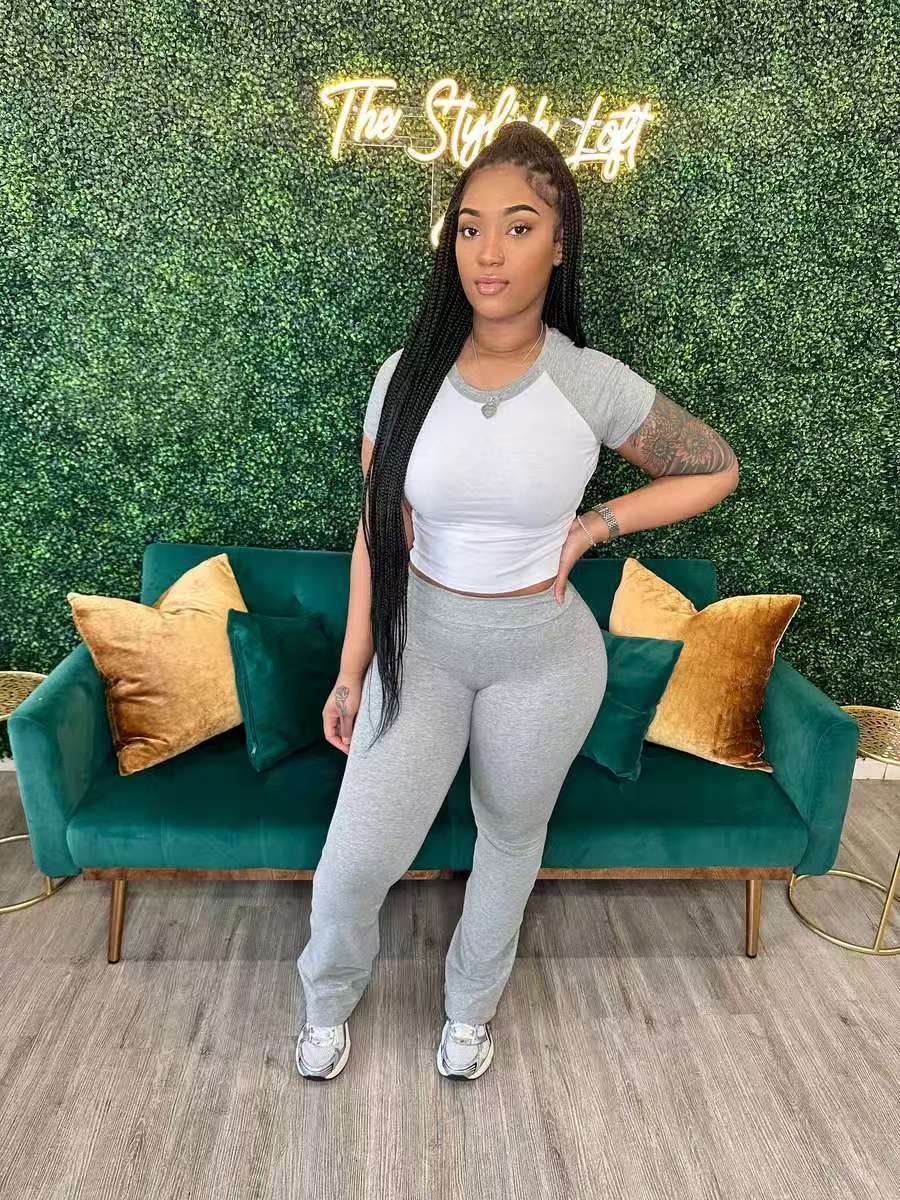 Women's Contrast Color Short-sleeved Trousers Casual Two-piece Suit